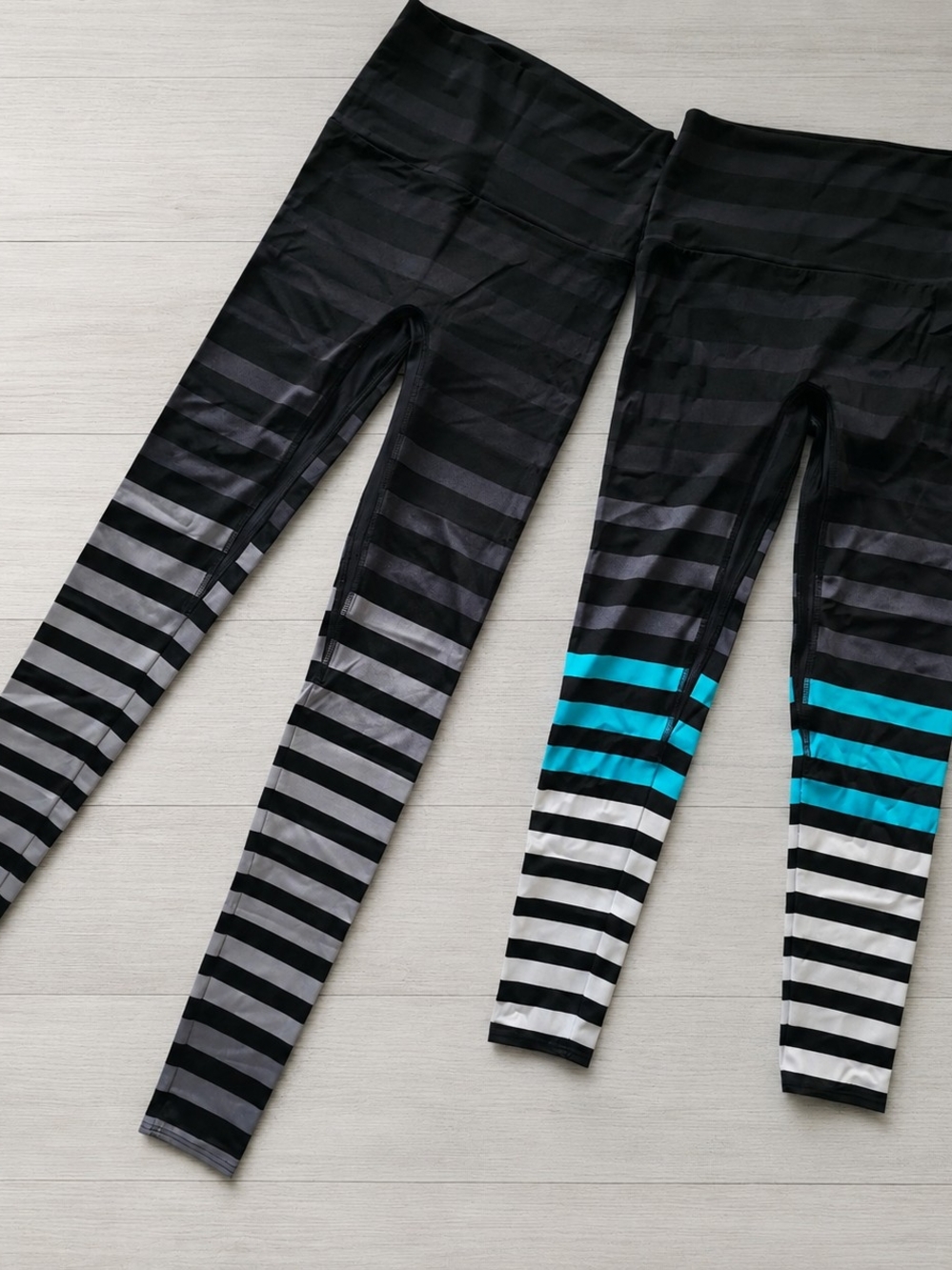K-DEER Black and Teal Striped Kids Leggings (Pair)